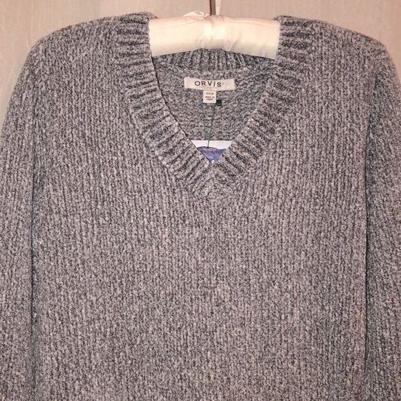 Orvis S Silver Gray Classic Collection Chenille Knit V-Neck Sweater - Picture 4 of 10